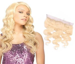 Brasiliansk 613 Färgkroppsvåg Virgin Human Hair 13x4 Lace Frontal Part Ear to Ear Blonde 1024Inch5461690