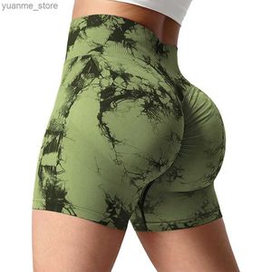 Yoga Outfits Seamless tie dye yoga pants high waisted peach buttocks tight fit high bounce fitness shorts Y240410