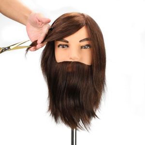 12"Male 100% real human hair mannequin practice training head with beard barber hairdressing manikin doll head for beauty school