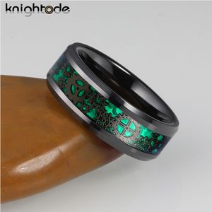 2 Colors Opal 8mm Black Tungsten Carbide Rings Mechanical Gear Wheel Inlay Wedding Band Beveled Edges Polished Comfort Fit