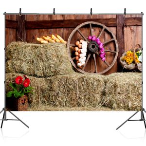 Farm Haystack Photography Backdrop Autumn Old Wooden Warehouse Rural Wood Wheel Children Portrait Photocall Photo Background