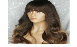 Fringe Wig Ombre Honey Blonde Highlights 13x6 Lace Front Human Hair Wig Body Wave Remy Brazilian full lace wigs with bangs prepluc1909197