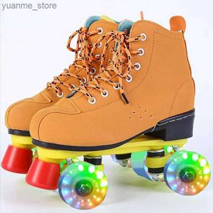 Inline Roller Skates 4-wheel Skates For Adults Skating Rink Double Row Roller Skate Shoes Flashing Pulley Sneakers With 4 Wheels Quad Skating Shoes Y240410