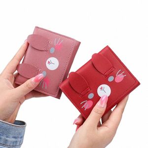 fi Women's Cute Pattern Short Wallets Student Purses Mini Solid Color Tri-fold Student Wallet Mey Bags Card Holder u7qY#
