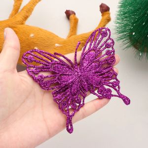 Jul fjärilar Xmas Tree Ornaments Enkel lager guldpulver glitter konstgjorda blommor diy hantverk julgran dekor