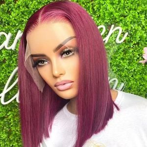 12 Inch 13X6 Bob Wig Human Hair Frontal Lace Glueless 150% Density Straight Short Bob Wigs for Black Women Deep Side Part blonde Red Transparent Lace Wig