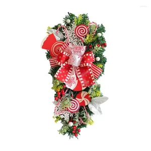 Flores decorativas Christmas Candy Cane Grinalh Grinalh para a porta da frente Decorações de casa ao ar livre árvore com arco grande