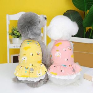 Hundekleidung Kleid Spitze Saum Weiche Haustier Camisole Baumwoll Sommer Cartoon Muster Prinzessin Kleidung