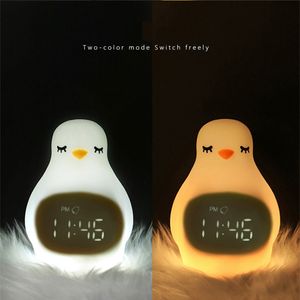 C2 Silikon LED Night Light Alarm Clock Digital Kids Sleep Built In USB uppladdningsbar batteribelysning söt Penguin Night Lamp