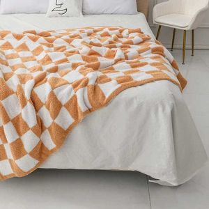 毛布北欧のぬいぐるみフリースニット格子縞の毛布ベッドの上に柔らかい暖かい秋のベッドカバー