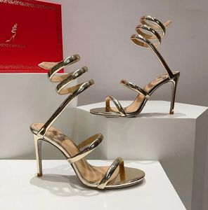 Rene Caovilla Sandalen Kristall mit Strass -High Heels Designer Frauen High Heels Luxus Designer -Knöchel über abendliche Kleidungsschuhe Schlangen Stilettos.