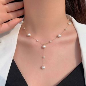 Corean Sier Full Sky Star Pearl Necklace per la catena di maglioni rotondi versatili/invernali da donna non si sbiadisce