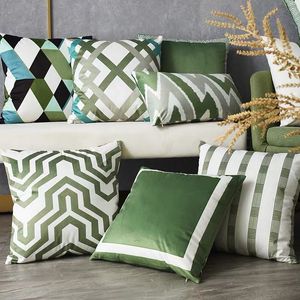 Hot Sale Nordic Green Blue Pillows Case Modern Geometry Stripes Patterns Sofa Seat Throw Pillows Decor Home Couch Cushions Case