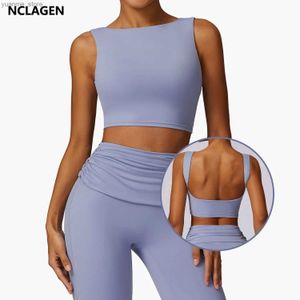 Yoga Outfits NCLAGEN Running Sports Bra Women High Support Impact Open Back Yoga Breathable Slim Fit Fitness Tank Top With Removable Pads Y240410