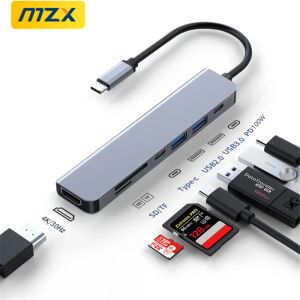 Hubs MZX 7in1 Estação de ancoragem Concentrador de cubo USB 4K 30Hz 60Hz HDMicompatible Tipo C Splitter do adaptador 3 0 Laptop de extensão de dock