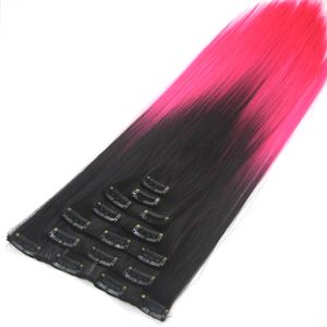 Soowee 15 Colors Synthetic Long Straight Black To Pink Ombre Rainbow Clip In Hair Extensions Fake Hair Ins One Piece Extensions