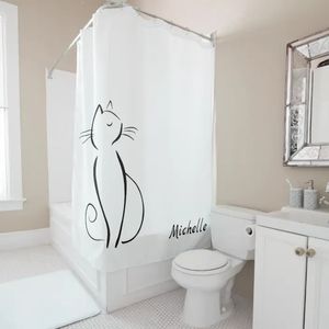 Meow Meowミニマリストモダンな黒と白の猫シャワーカーテンバスルームカーテンフックバスルームカーテンホーム装飾カーテンl220cm
