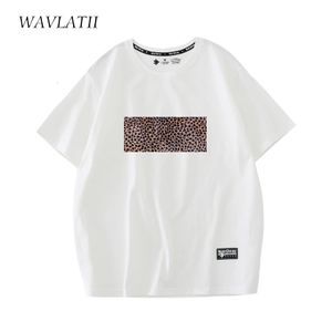 wavlatii女性ヒョウ印刷Tシャツ女性ホワイトファッションストリートウェア100％コットンブラックティートップス240409