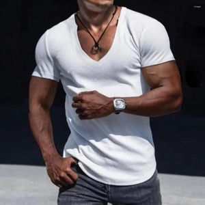 Men's T Shirts Men Shirt V-Neck Solid Color Breathable Sweat Absorption Quick Dry Dress-up Washable Summer Sports T-Shirt Pullover Top For