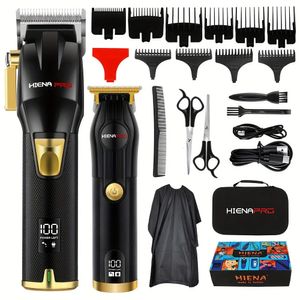 Professionell hår Clipper Set för män laddningsbar trimmer med LCD -digital Display Electric Black and Gold 240408