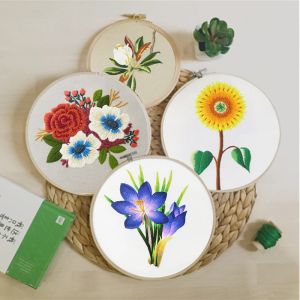 DIY Broderi Flower Materials Package Brodery Hoop Handgjorda Cross Stitch Kit för nybörjare Bordado Decor Syförsörjning