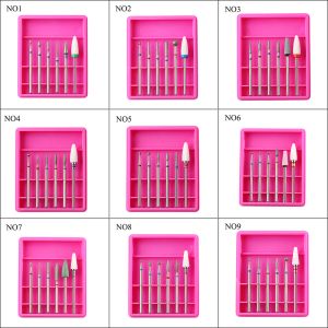 6pc nagelborr 10 Typ Corundum Diamond Bits Set Diamond Ceramic Milling Cutter för Manicure Gel Polish Remover Files Accessory