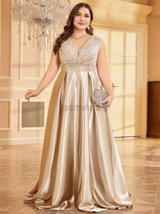 Urbane sexy Kleider Lucyinlove Plus Größe Luxus Gold Satin V-Ausschnitt Abendkleid Frauen Satin Hochzeit Party Abschlussball Floor Lenght Cocktail Kleiderkleider 24410