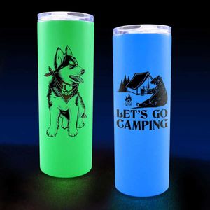 Mugs 20oz Sublimation Blanks Straight Cup Glow In The Dark Skinny Tumbler Water Bottle with Closed Lid and Straw for Heat Press 240410