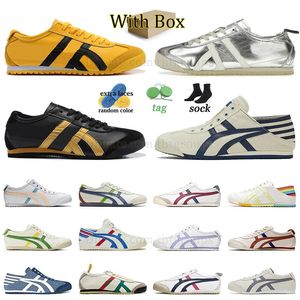 Lyx pergament män kvinnor med box livsstil löpskor gul canvas chaussure beige tiger mexico 66 japanska onitsukass sport gröna berömda läder sneakers