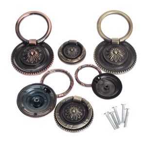 1Pc Antique Brass Furniture Door Ring 37/45/55mm Pulls Handle Knob Round Ring Kitchen Cabinet Drawer Cupboard Handle Flower