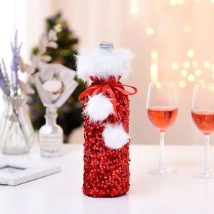 Decorações de vinho de Natal para casas de pano de lantejoulas capa de vinhos de garrafa de neve tocadores de estoque de neve natal Navidad Decor novo- Capas de vinho de lantejoulas de lantejoulas novas