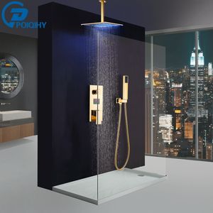 POIQIHY Digital Display Shower Faucet Golden LED Light Shower Set Wall Mounted Temperature Show Concealed Shower Mixers Tap