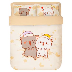 3Pcs Set Kawaii Cat Bed Sheet Bedding Set Soft Comforter Cover Twin Full Queen Size For Girls Bed Sheets and Pillowcases