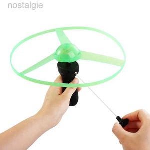 LED Flying Toys LED -belysning Flying Disc Propeller Helicopter Toys Pull String Flying UFO Spinning Top Kids Outdoor Toor Toys Fun Game Sports 240410