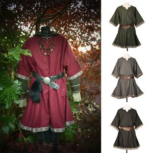 Costume medievali vichinga costumi cosplay pirata costumi solidi in pizzo di colore più dimensioni da donna uomo abiti unisex camicie a mezza manica
