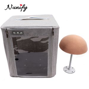 Nunify Anti Proof Wig Display Box med tranparent Show Window Half Head med stativ för peruker Stängning Frontal Peruklagringslåda