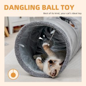 Gray Cat Toy Foldable Crossing Tunnel Long Nest Cat Bed Environmentally Educational Pet Toy Round Suede Breathable Cat Bed