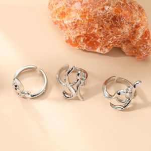 3PCS/SET Nieregularne pierścienie opuszków palców dla kobiet Pierścienie palec otwierającego proste srebrne zestawy pierścionka paznokci