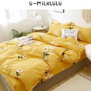 Sonnenblumenbettwäsche Set gelbe Blatt Set Single Double Queen King Size Elastic Bettdecke Abdeckung Kissenbezug Country Style Bett Bettdecken