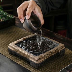 Dollo retrò vassoio per tè in ceramica retrò vassoio a secco vassoio giapponese base di acqua di stoccaggio di acqua piccole tavolo da tè piccolo kung fu set tè tavolo da tè