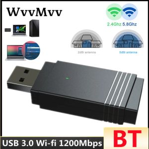 Cards USB 3.0 WiFi 1200Mbps Banda dupla de 2,4 GHz/5,8 GHz Wi -Fi 2 em 1 Antenna Dongle Mumimo Adaptador para laptops PC