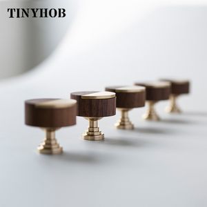 TINYHOB Walnut Brass Furniture Handles Nordic Pulls Cupboard Wardrobe Dresser Wine Bar Drawer Cabinet Knobs