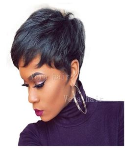 100 Pure Human Hair Wigs Bob Short Pixie Cut Wigs For Black Women kan tvättas och krullas9935546