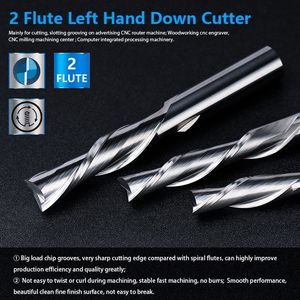 Hamptonb Down Cut Router Bit 1/8 Shank Carbide Milling Cutter 2 Flute CNC Machine End Mill for Woodworking MDF Cutting