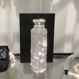 sparkling High-end Insulated Bottle Bling Stainless Steel Thermal Bottle Diamond Thermo Silver Water Bottle with Lid 220108243N