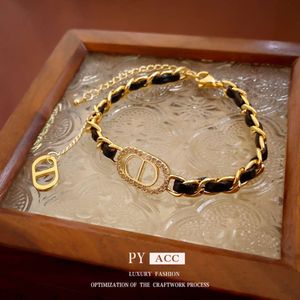 Genuine Gold Electroplated Leather Zircon Letter Hollowed Out From South Korea, Personalized and Elegant Temperament Bracelet, Fashionable Bracelet