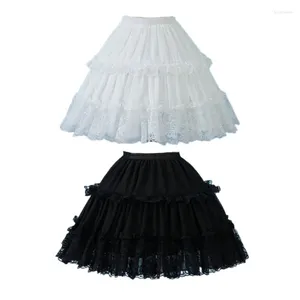 Röcke Frauen aus den 1950er Jahren Elastic Taille Petticoat Crinoline 2 Hoop -Schicht Ruffen Spitze Kurz halb Slip Unterrock für Cosplay -Party