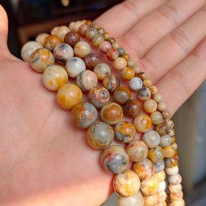 Natural Stone Yellow Crazy Lace Agates Beads Round Loose Beads For Jewelry Making Diy Bracelets Accessories 15" 4 6 8 10 12 MM