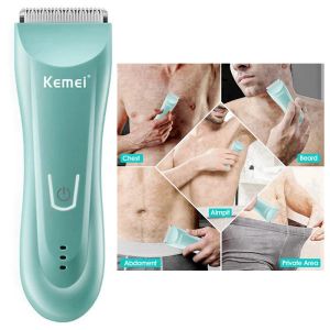 Trimmer kemei våt torr ljumsk kropp trimmer för män elektriskt ansikte skägg hår trimmer clipper laddningsbar pubic boll rakapparat kropp groomer
