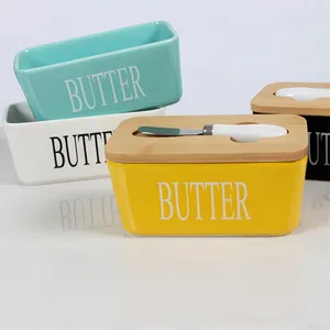 Tumblers Ceramic Butter Boxes Dishes Cans Cheese Trays Vertical Containers Kitchen Food Storage With Round Wooden Covers